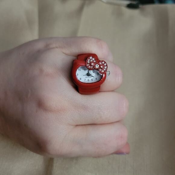 Hello Kitty red & crystal bow watch ring - Picture 3 of 6